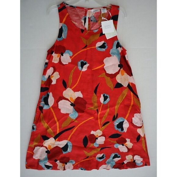 Sigrid Olsen Women's Sz XS Red Floral Sleeveless Linen Trapeze Mini Dress - Picture 11 of 14